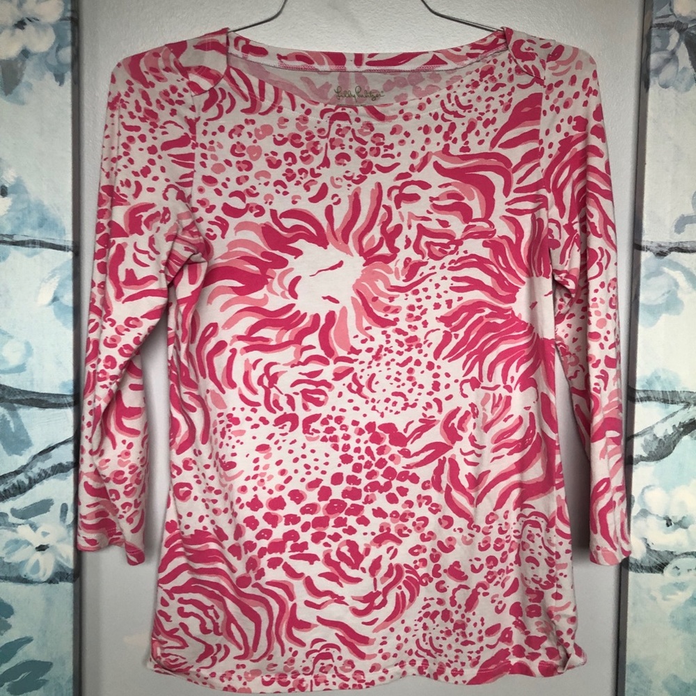 Lilly Pulitzer Andie Pink Lion Boatneck Top